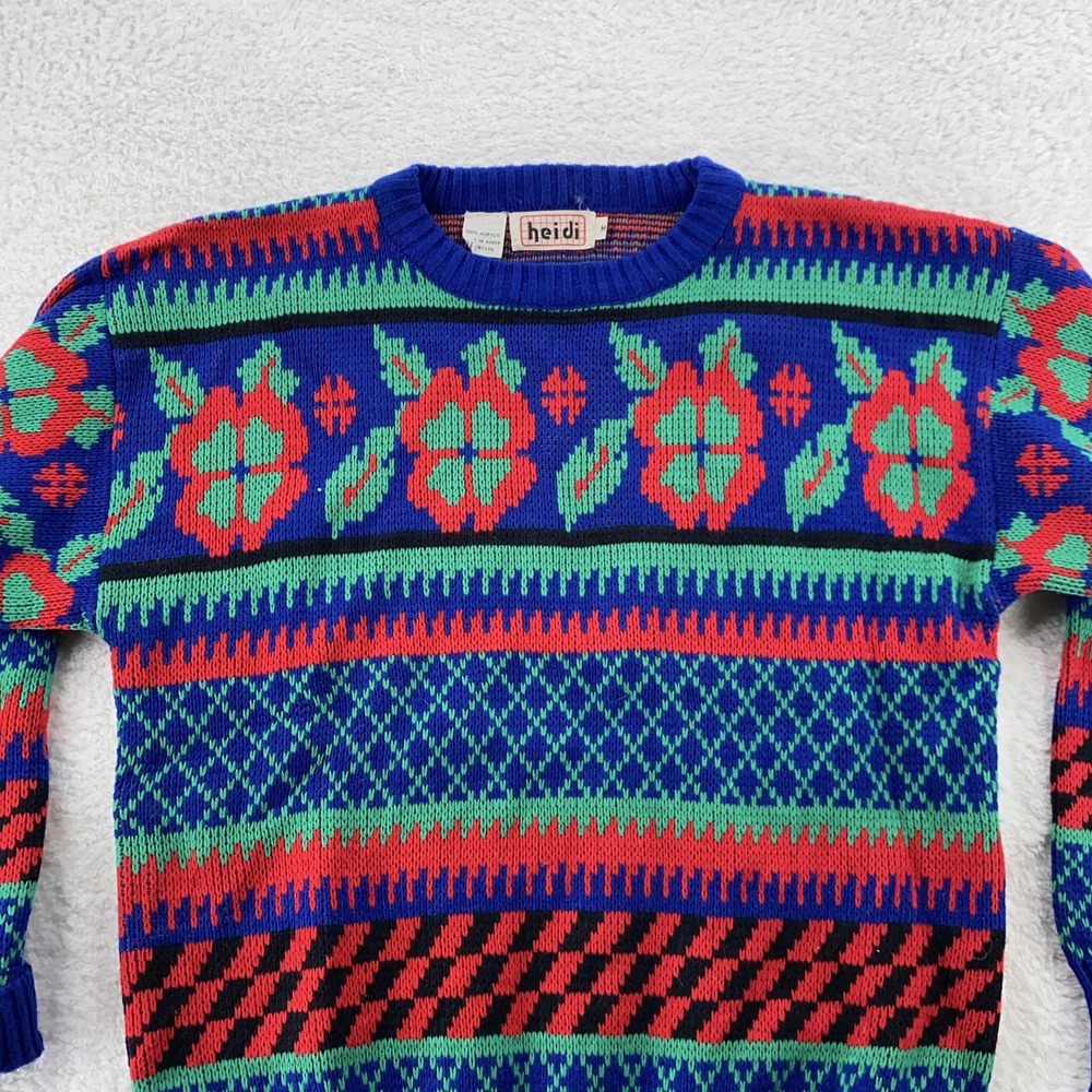 Vintage Heidi Sweater XS Knit Pullover Floral Acrylic 80s Flower